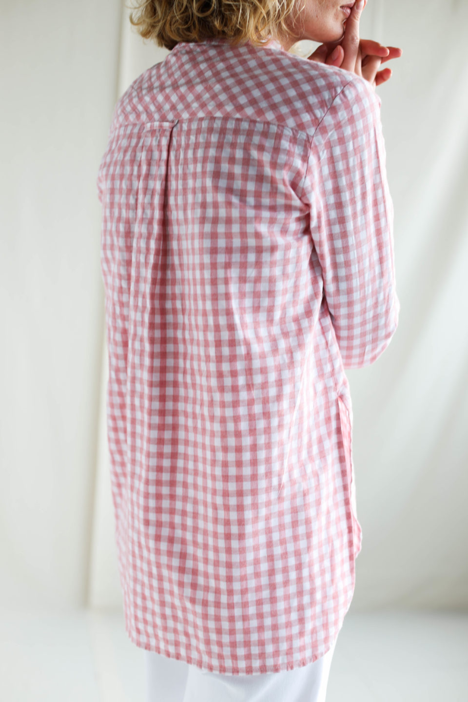 Gingham long sleeve grandad collar shirts - Image 3