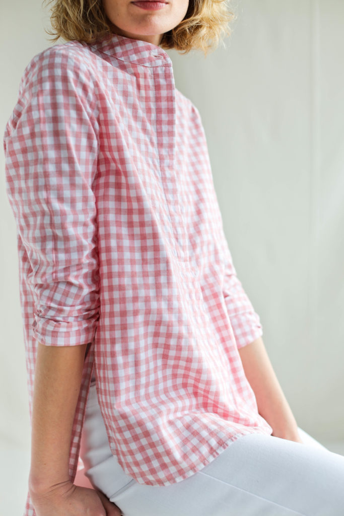 Gingham long sleeve grandad collar shirts - Image 5