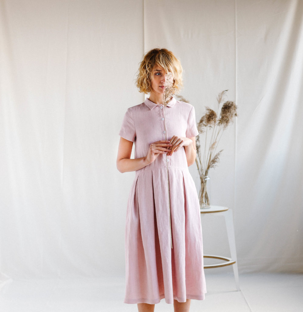 Linen Pleated Skirt Shirt Dress | Dress | Sustainable clothing | OffOn clothing