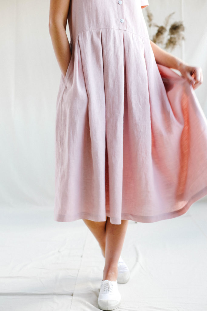 Linen Pleated Skirt Shirt Dress - Image 5