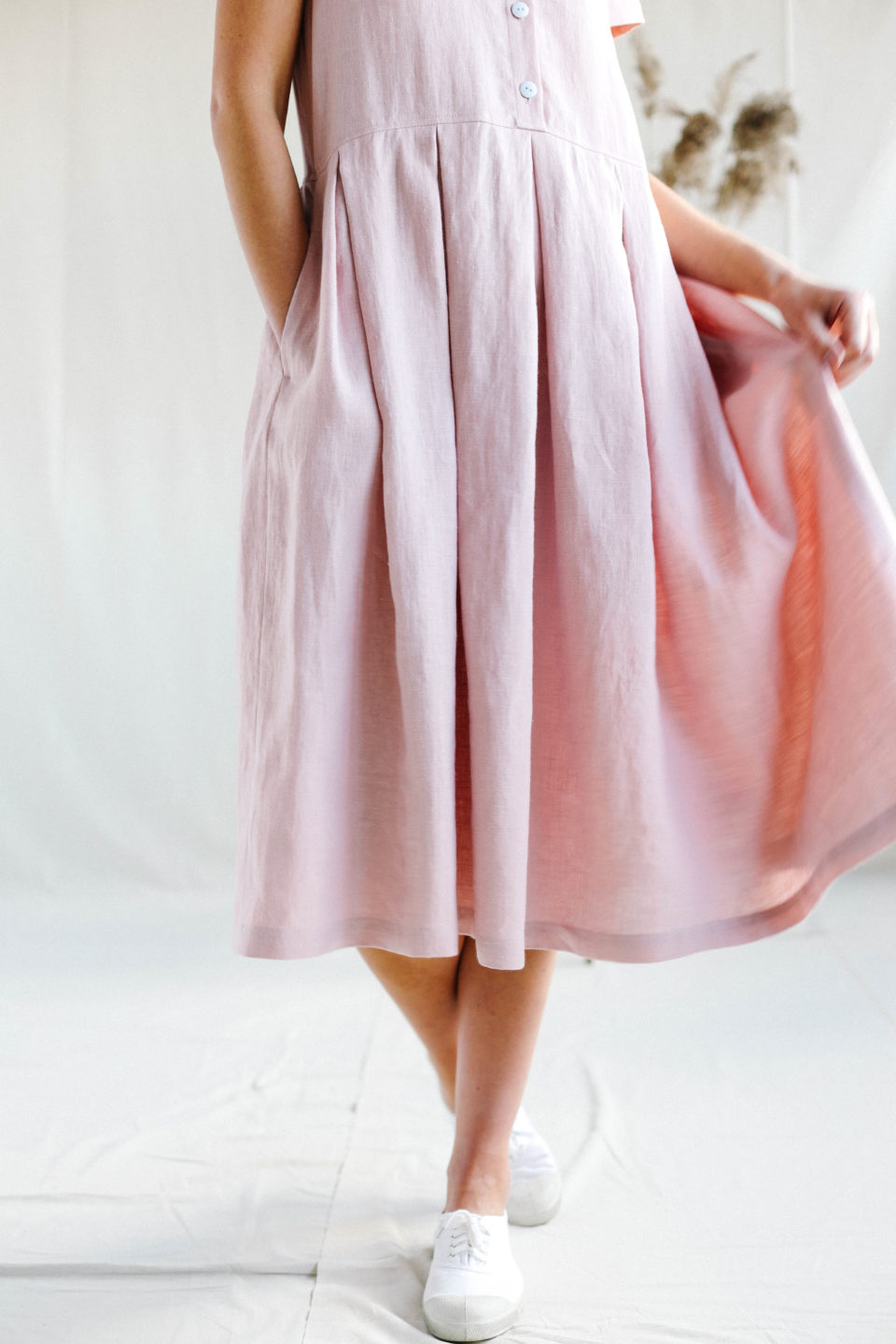 Linen Pleated Skirt Shirt Dress - Image 5