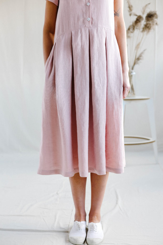 Linen Pleated Skirt Shirt Dress - Image 3