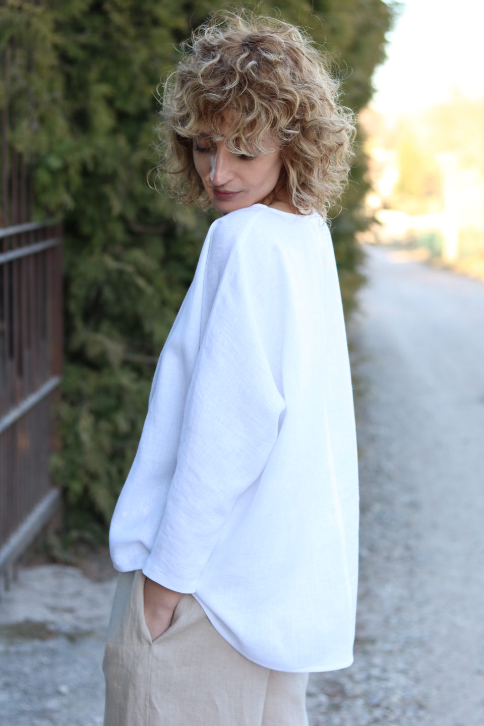 Loose linen long sleeve blouse