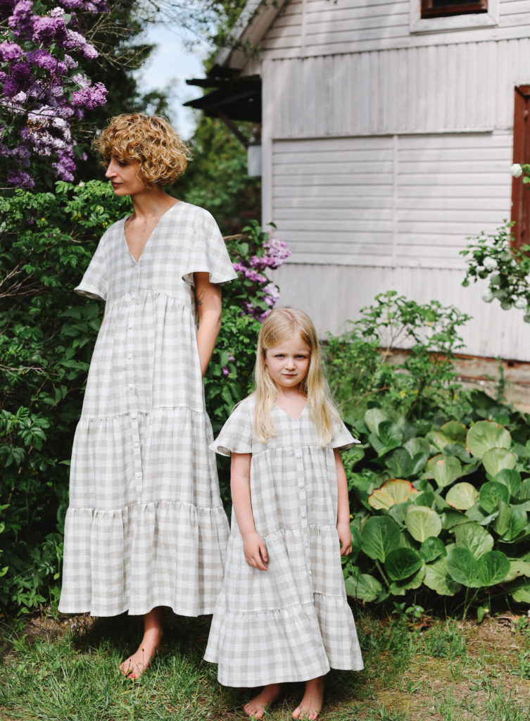 Linen mommy and me checkered dress - Image 1