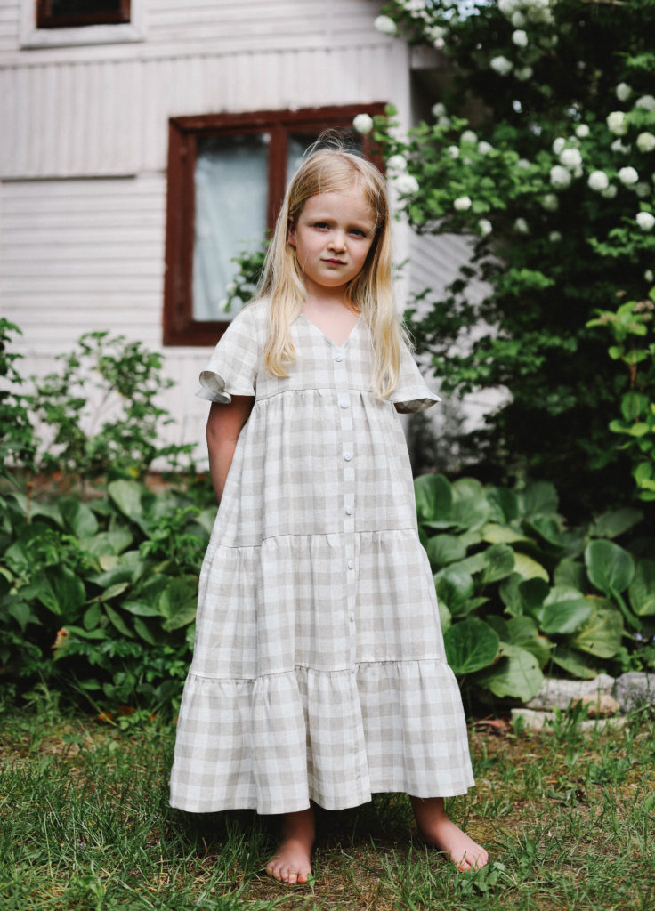 Girls linen tiered dress