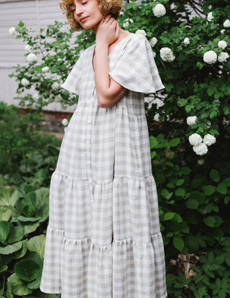 Tiered Maxi linen check dress - Image 2
