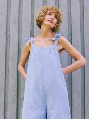 Linen adjustable tie-strap playsuit