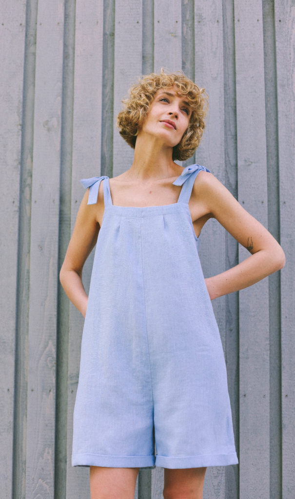 Linen adjustable tie-strap playsuit