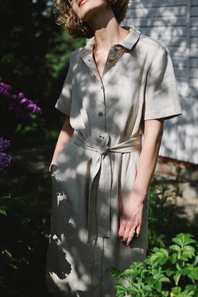 Linen shirt dress with tie belt - Image 1