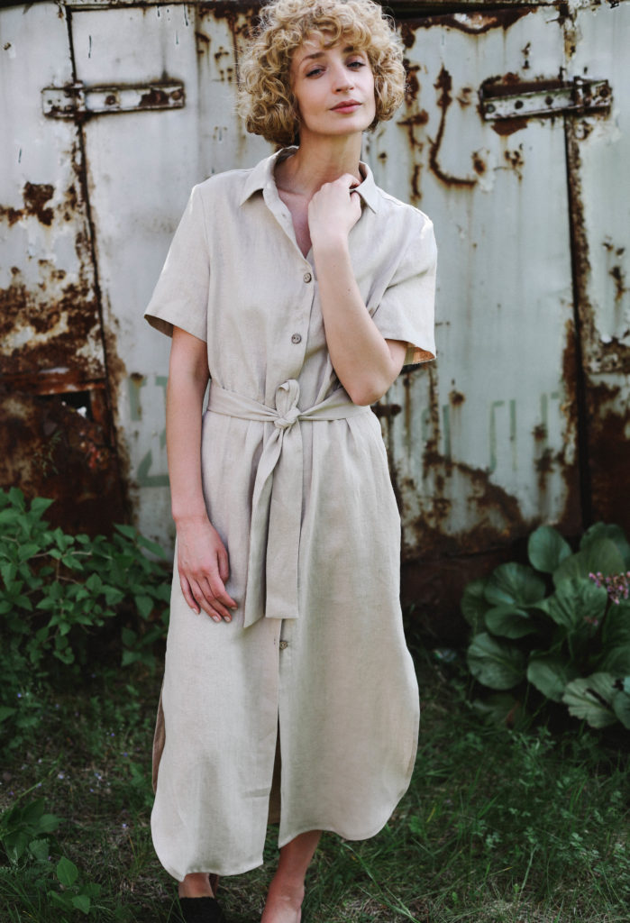Linen shirt dress with tie belt - Image 2