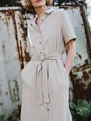 Linen shirt dress with tie belt | Dress | Sustainable clothing | OffOn clothing