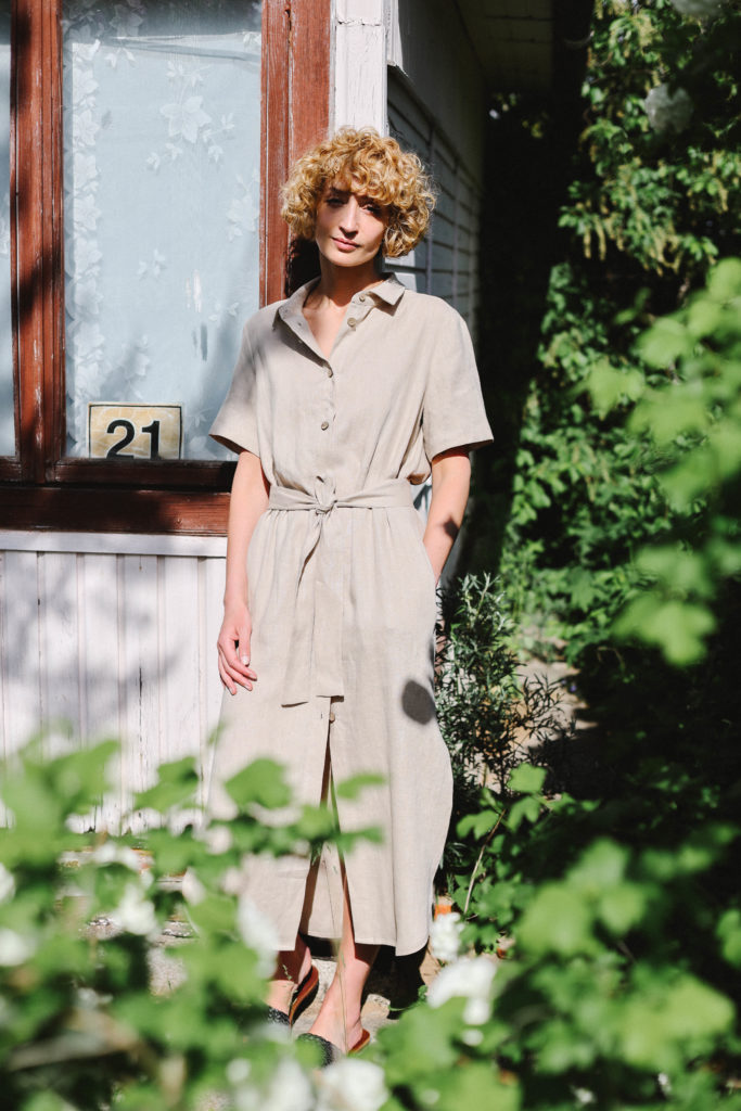 Linen shirt dress with tie belt - Image 6