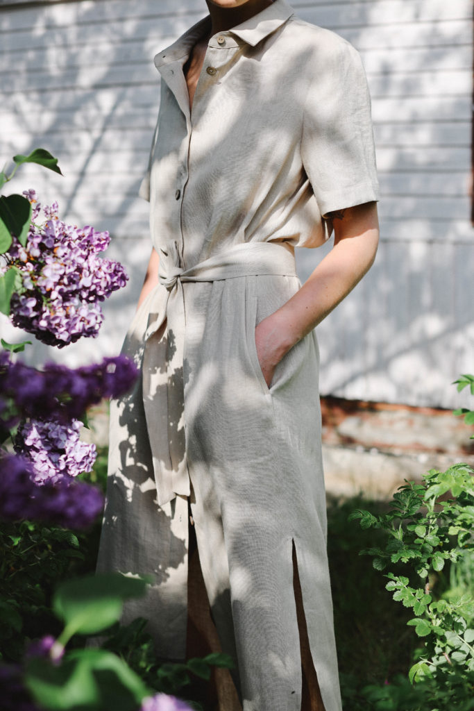 Linen shirt dress with tie belt - Image 5