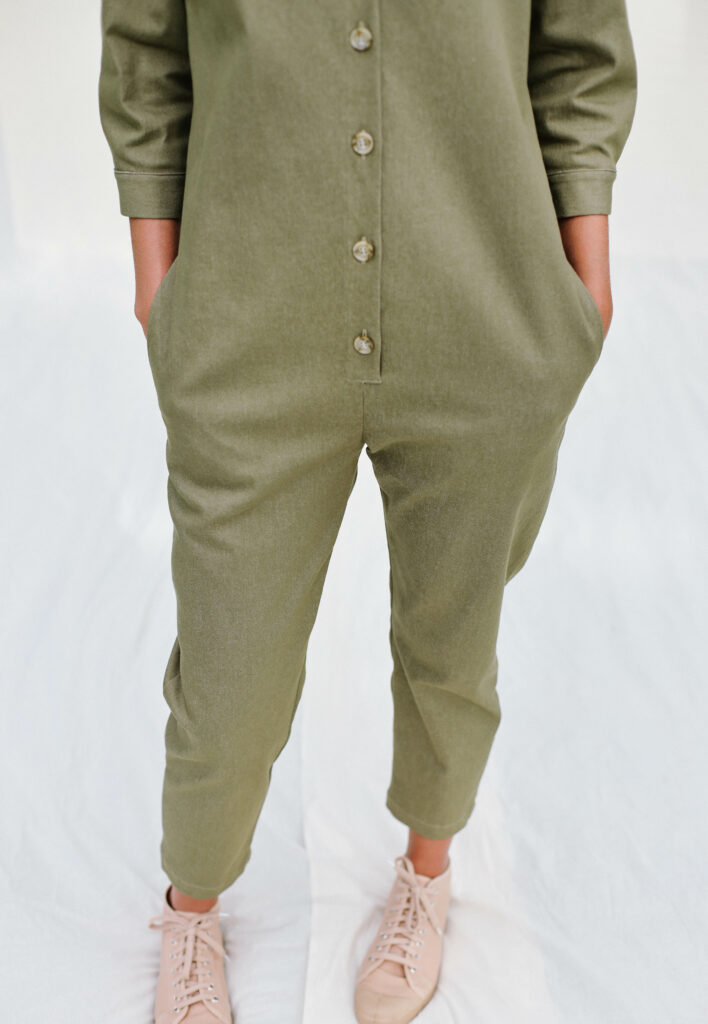 Mandarin collar denim jumpsuit - Image 7