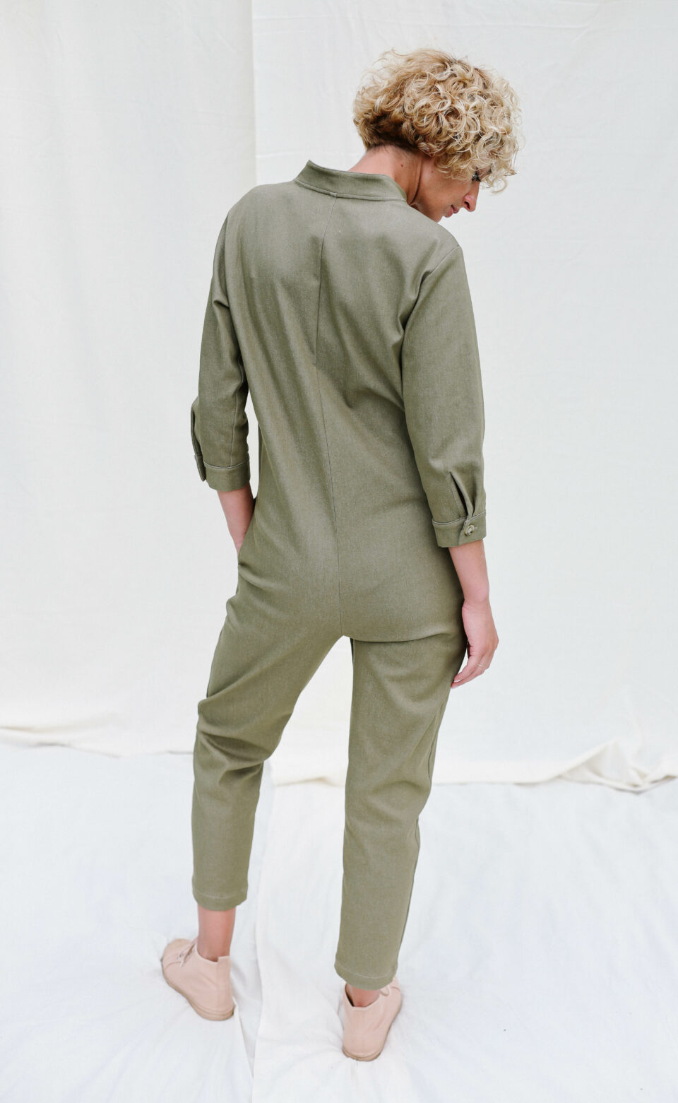 Mandarin collar denim jumpsuit - Image 6