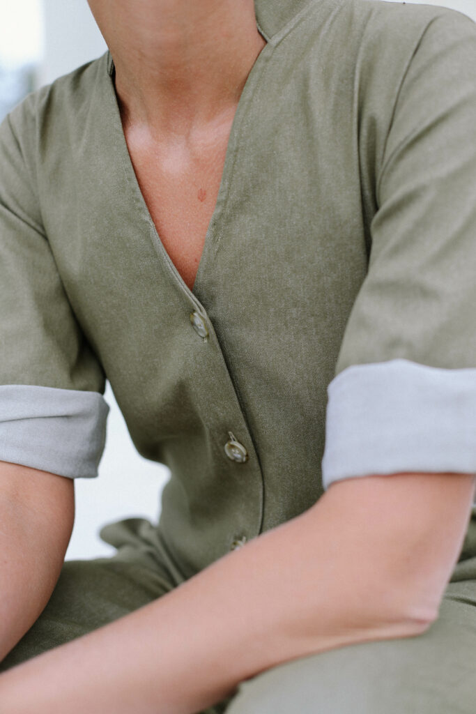 Mandarin collar denim jumpsuit - Image 2