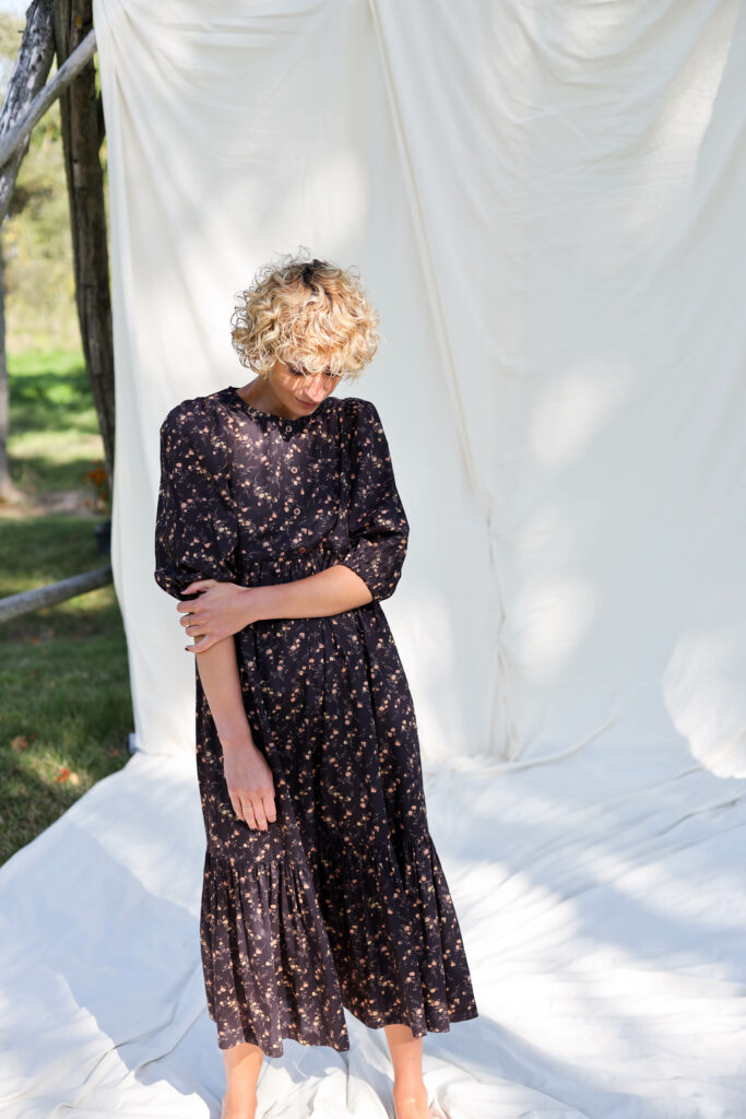 Maxi flower print cotton dres | Dress | Sustainable clothing | OffOn clothing