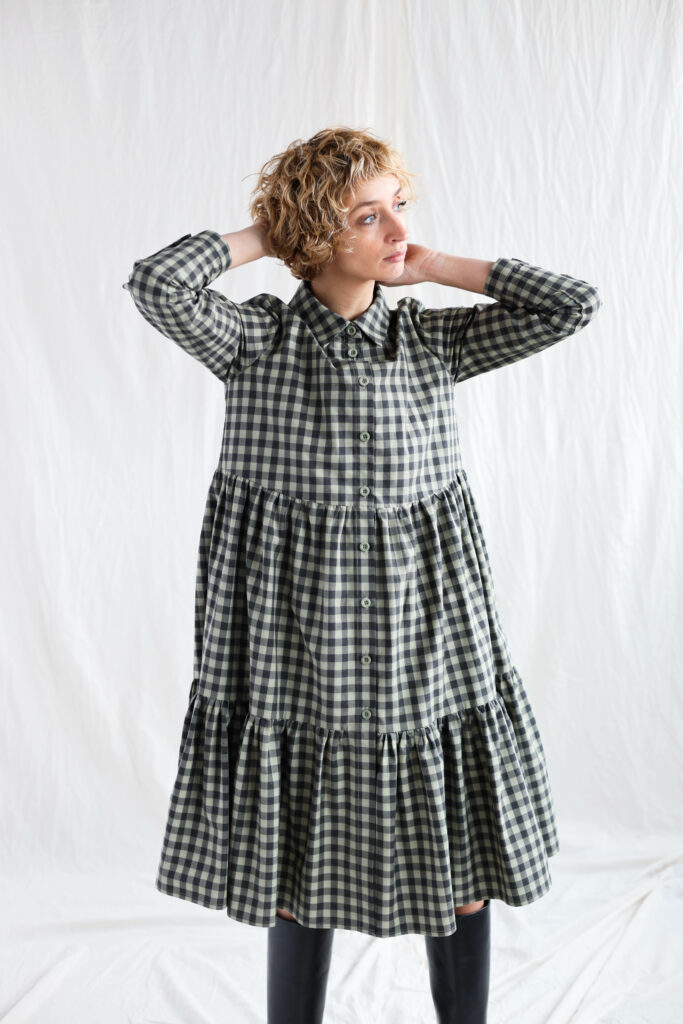 Gingham organic cotton tiered dress LOUISE - Image 1