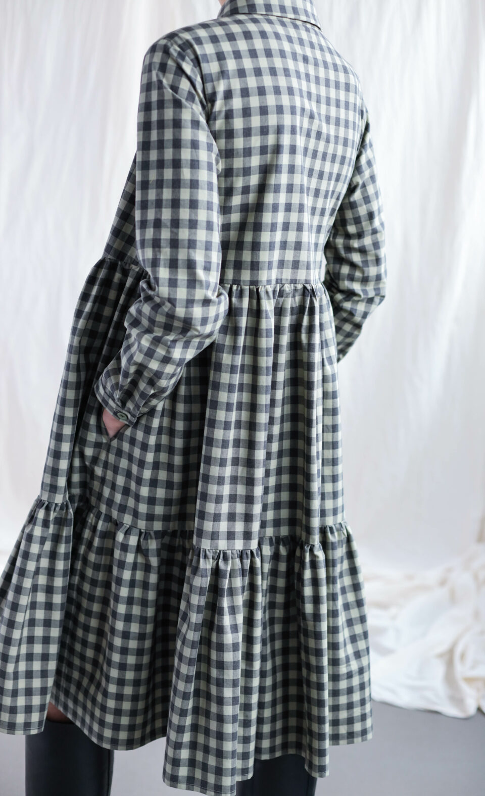 Gingham organic cotton tiered dress LOUISE - Image 4