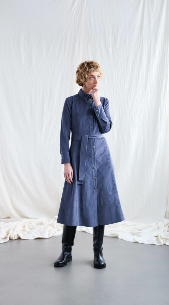 A-line denim blue needlecord dress Bonnie - Image 1