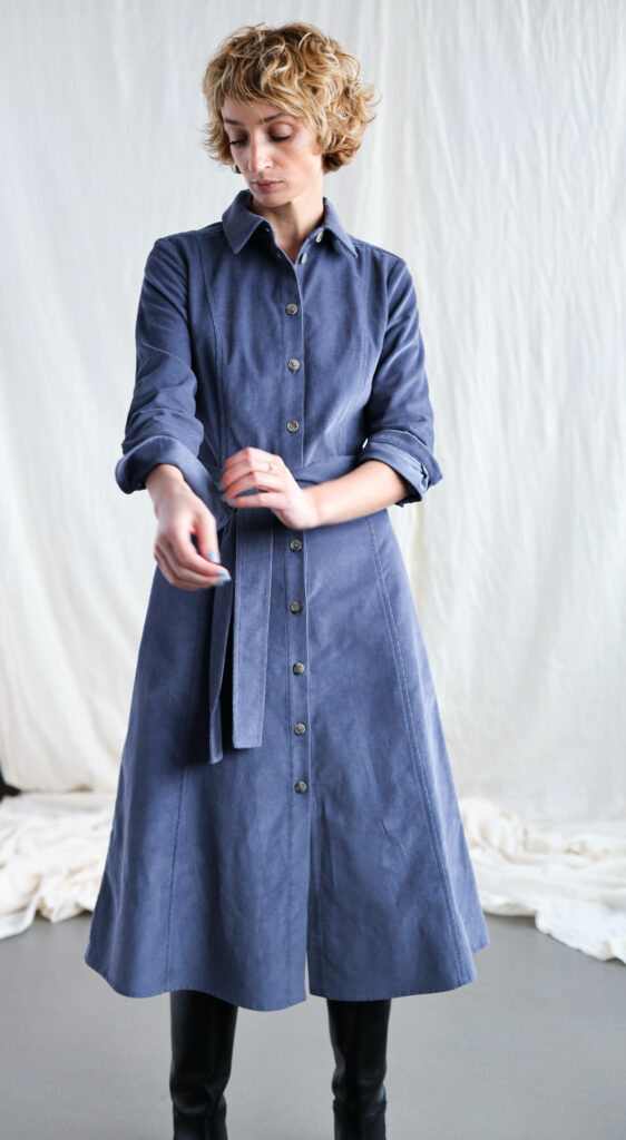 A-line denim blue needlecord dress Bonnie - Image 3