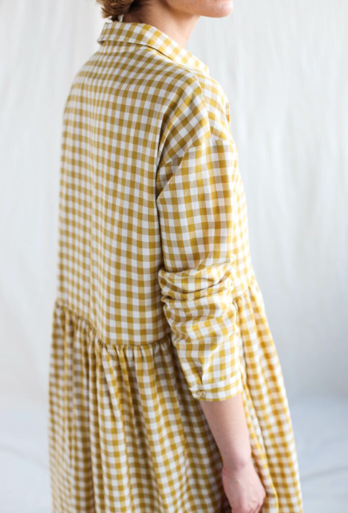 Gingham loose fit shirt dress OCHRE - Image 1