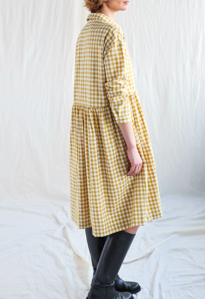 Gingham loose fit shirt dress OCHRE - Image 3