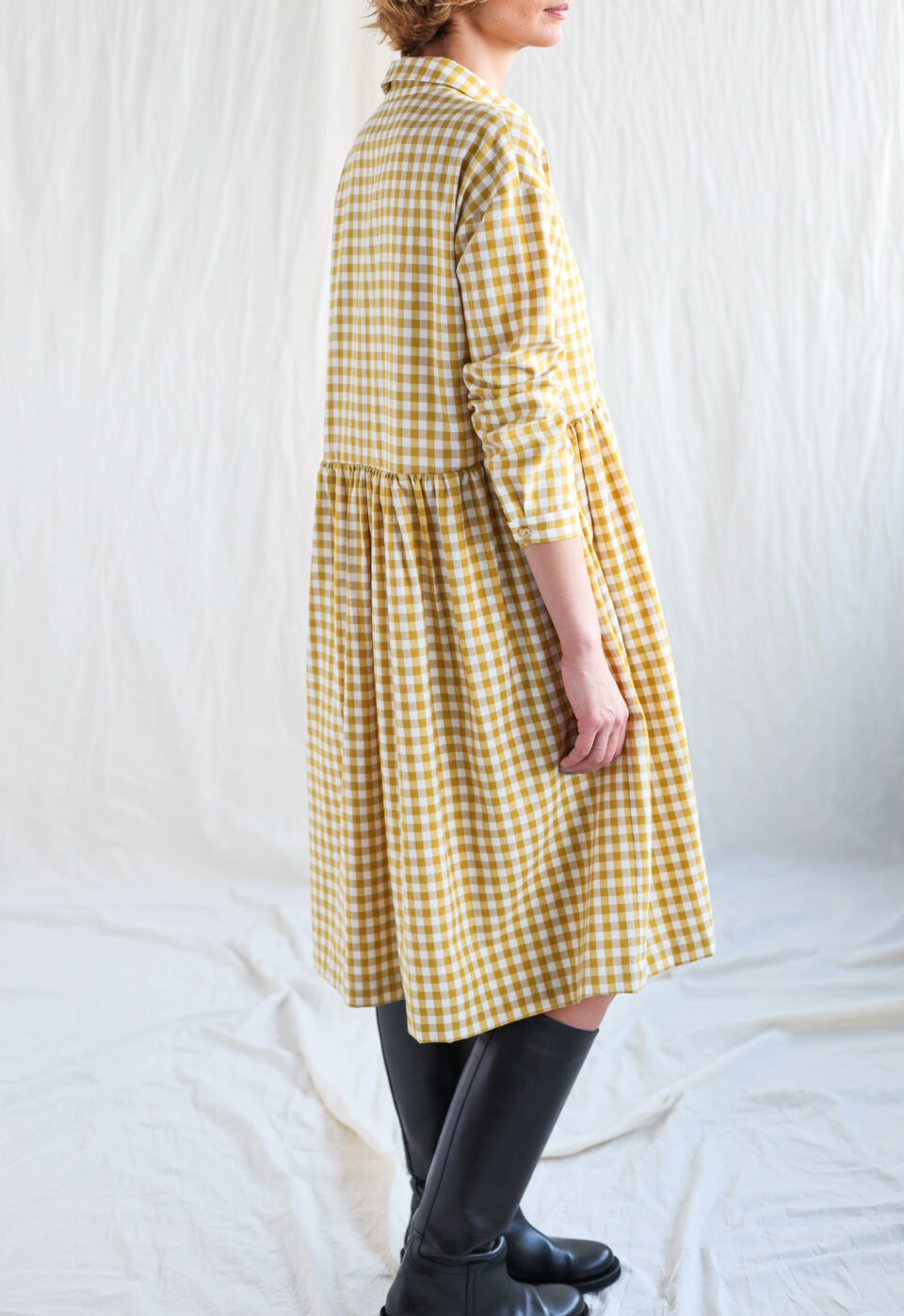 Gingham loose fit shirt dress OCHRE - Image 3