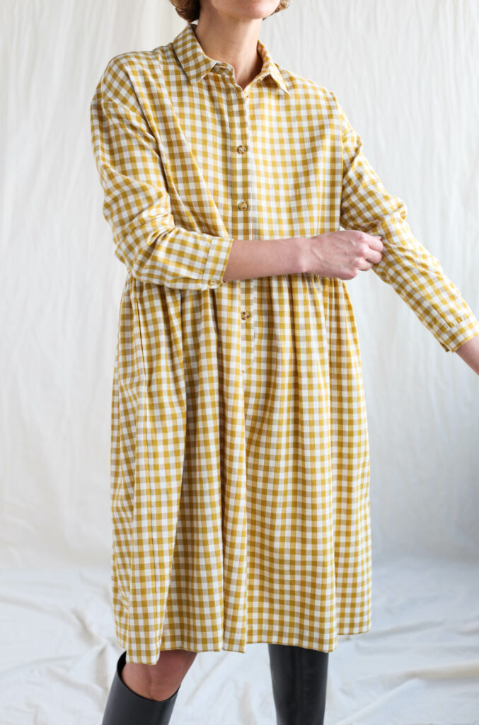 Gingham loose fit shirt dress OCHRE - Image 2