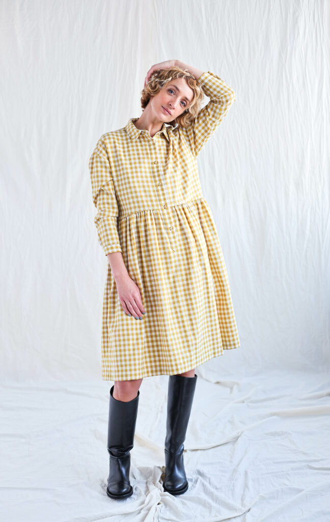 Gingham loose fit shirt dress OCHRE - Image 4