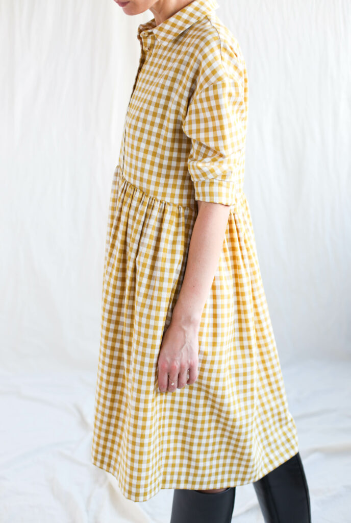 Gingham loose fit shirt dress OCHRE - Image 5