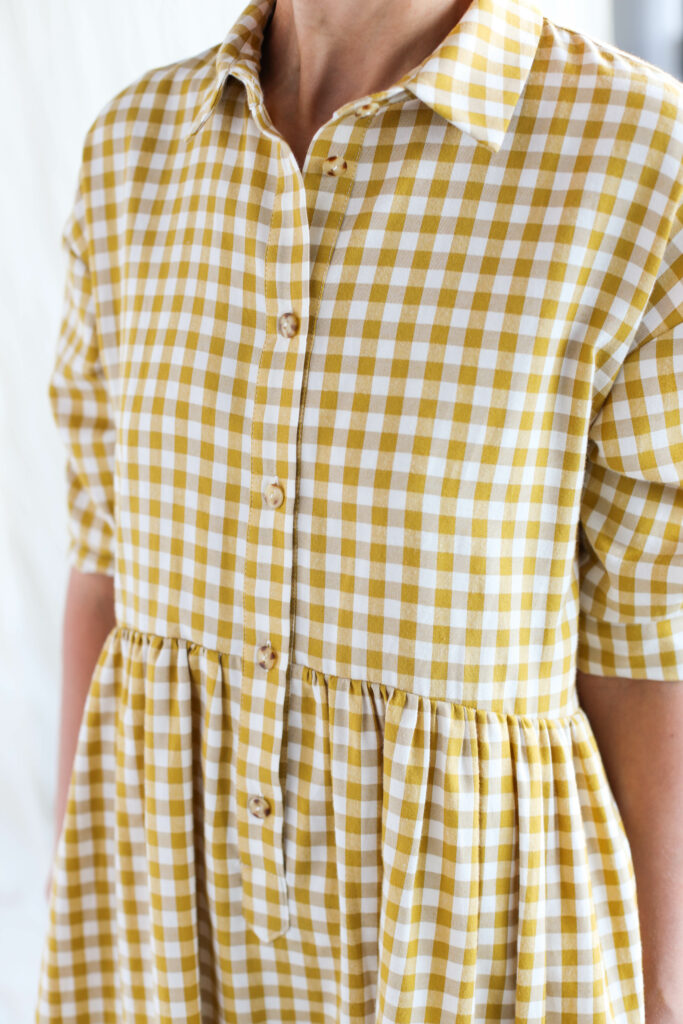 Gingham loose fit shirt dress OCHRE - Image 6