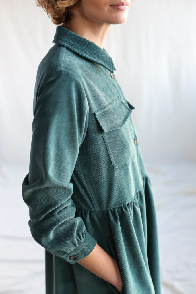 Needlecord button down shirtdress in petrol color - Image 2