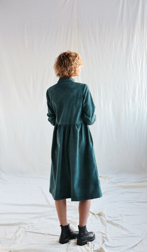 Needlecord button down shirtdress in petrol color - Image 3