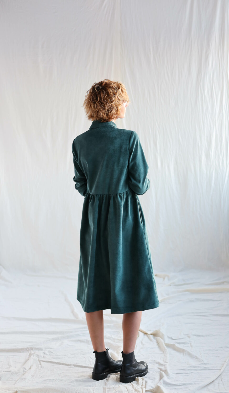 Needlecord button down shirtdress in petrol color - Image 3