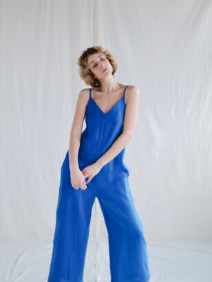 Linen sleeveless wide leg summer jumpsuit MANON