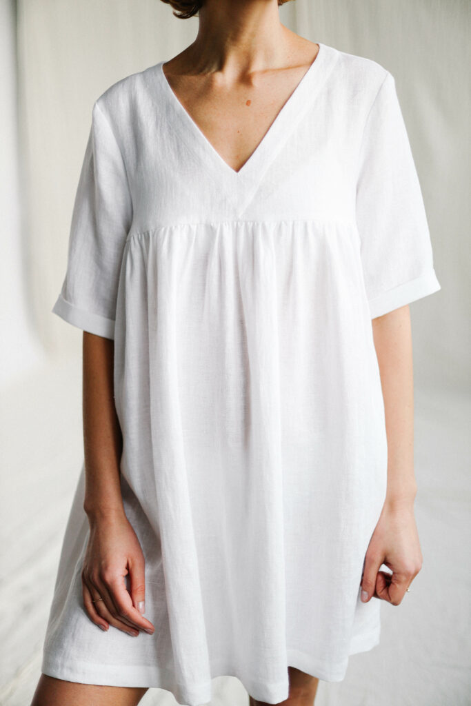 White linen smock mini dress CECILE White linen smock mini dress | Dress | White | Sustainable clothing | OffOn clothing