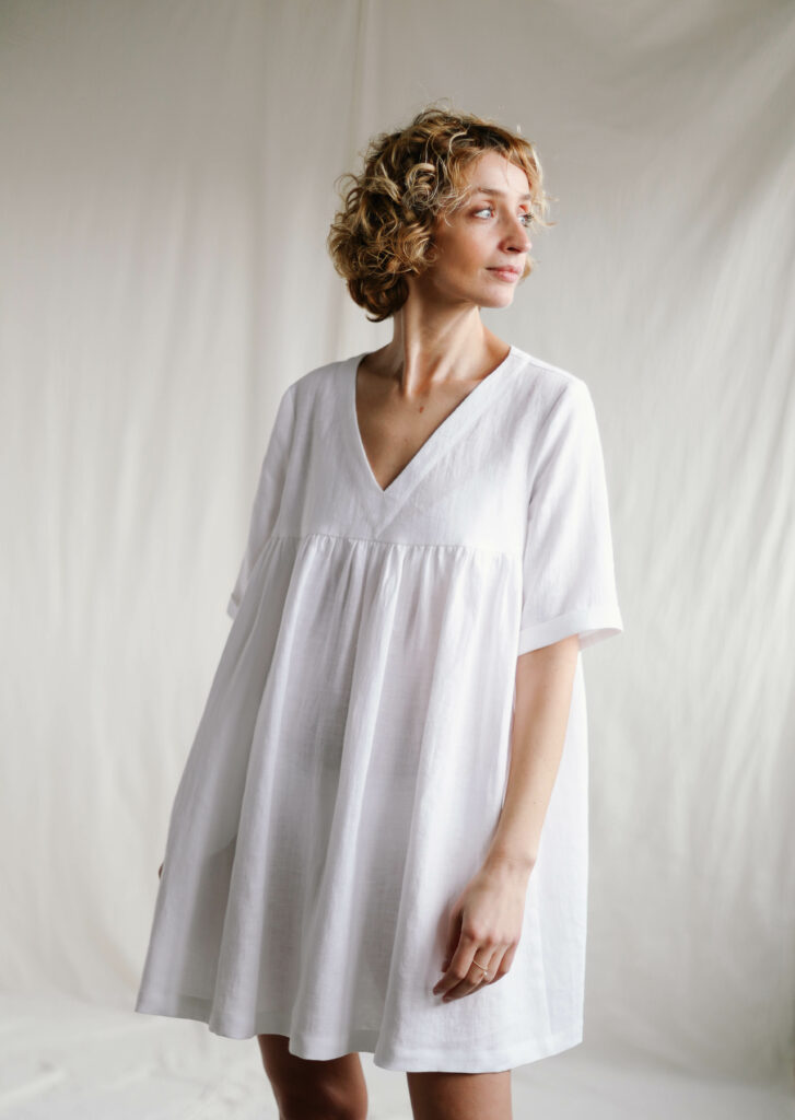 White linen smock mini dress CECILE - Image 2