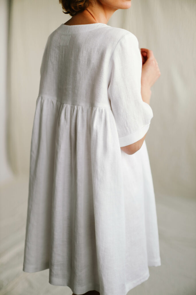 White linen smock mini dress CECILE - Image 4