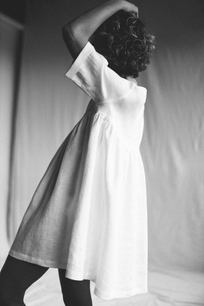 White linen smock mini dress CECILE - Image 6