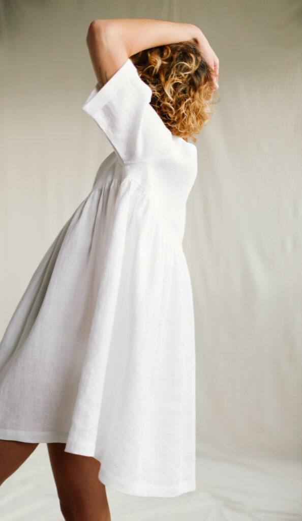 White linen smock mini dress CECILE - Image 3