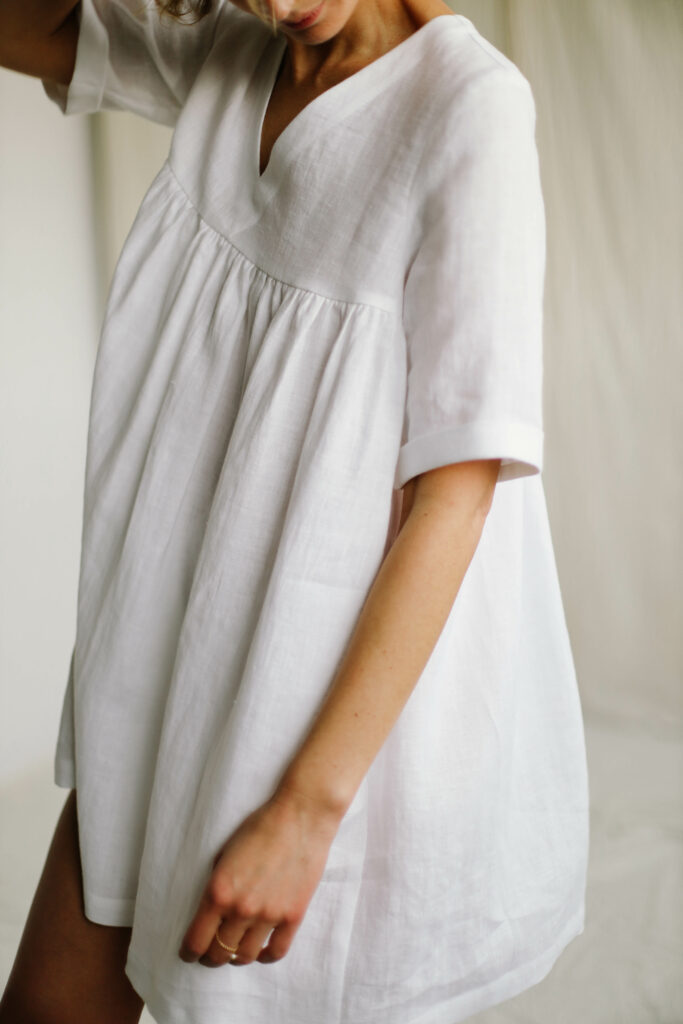 White linen smock mini dress CECILE - Image 5