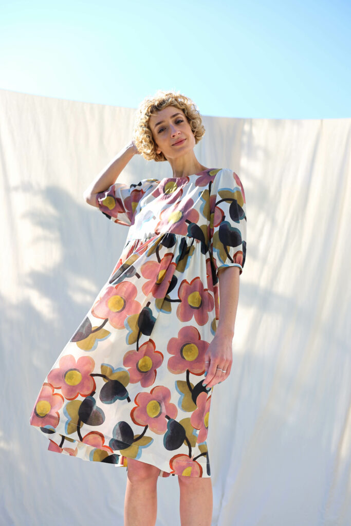 Silky cotton puff sleeve dress SUMMER OF LOVE - Image 1