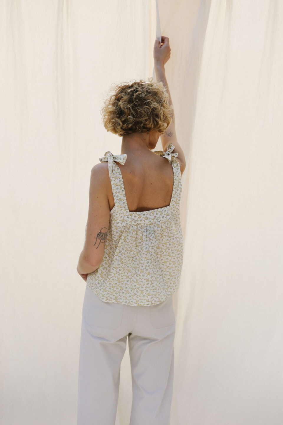 Flower print silky cotton summer top JUNE