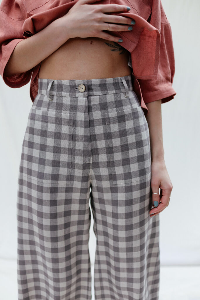 Checkered linen high waist culottes - Image 3