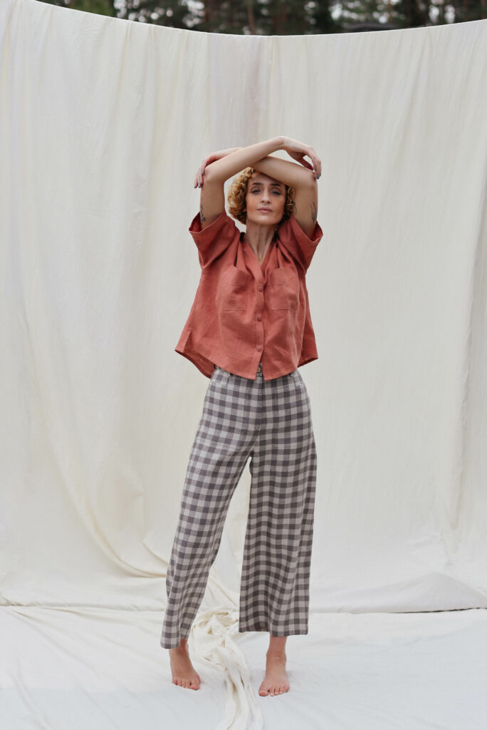 Checkered linen high waist culottes - Image 1