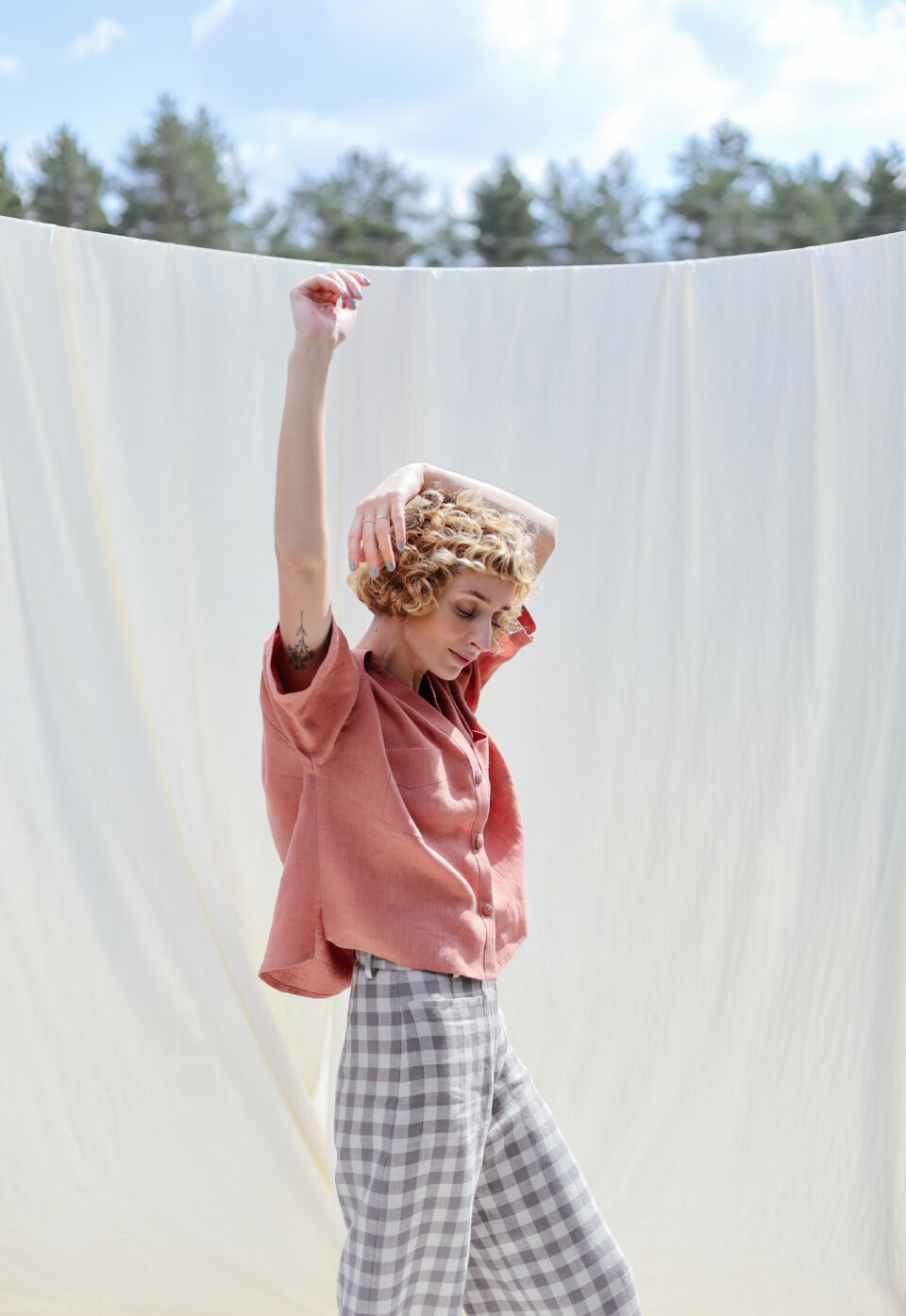 Checkered linen high waist culottes - Image 2