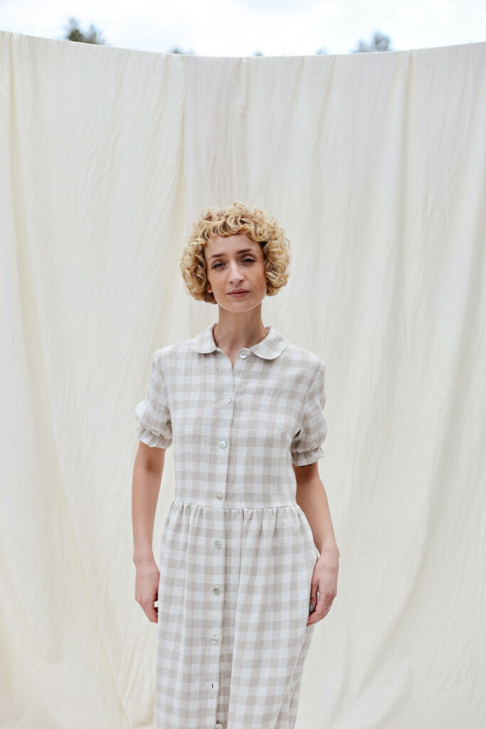 Checkered linen button down dress MAY - Image 1