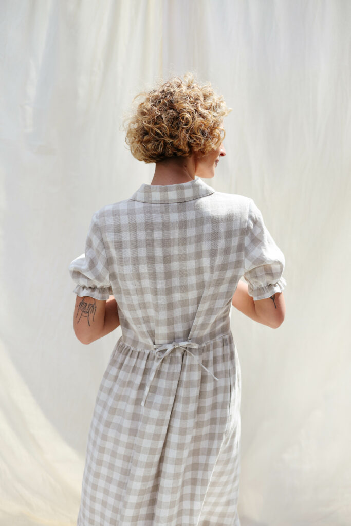 Checkered linen button down dress MAY - Image 3