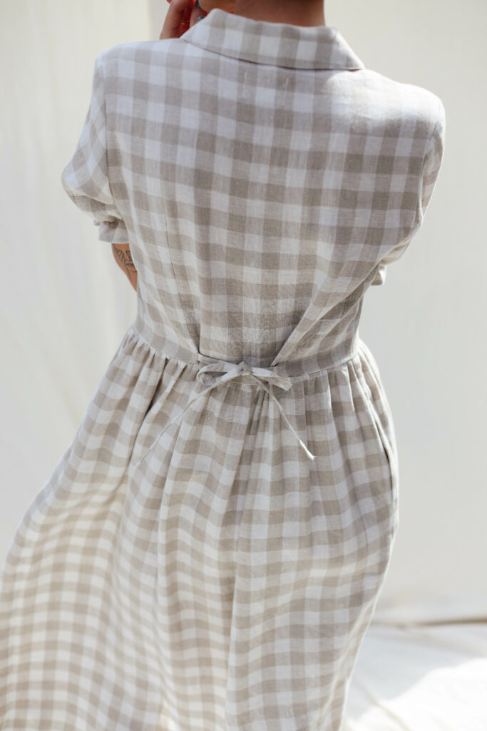 Checkered linen button down dress MAY - Image 4